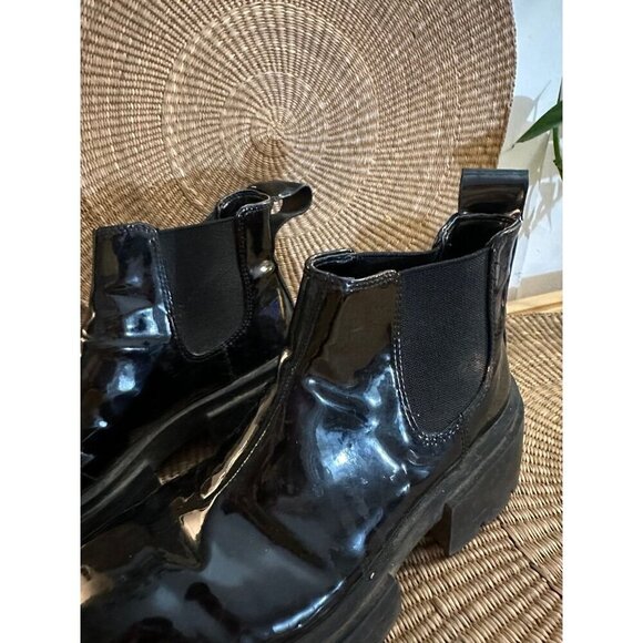 H&M Black Patent Chunky Platform Chelsea Boots - Size 38 - Picture 5 of 10